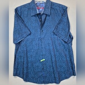Robert Graham Men’s XL Blue Paisley Short Sleeve Button Up Shirt Flip Cuff